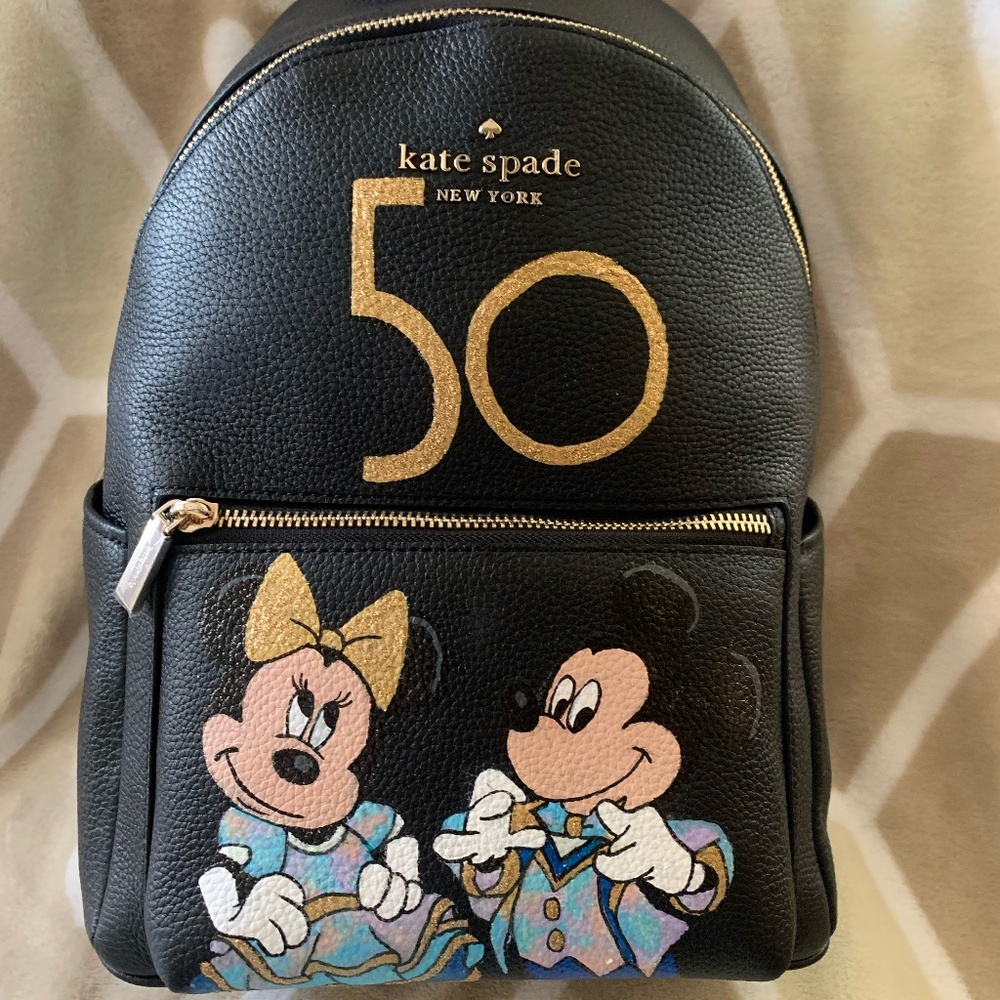 Custom Painted New Kate Spade Leather Backpack Disney 50th Mickey & Minnie Mouse